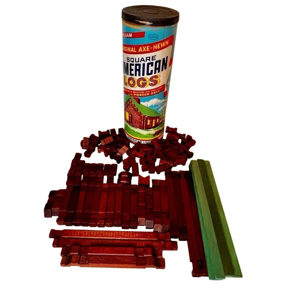 Vintage 1950’s HEWN HALSAM American Logs No. 815 W/ 103 Pieces Wood Toy VGC
